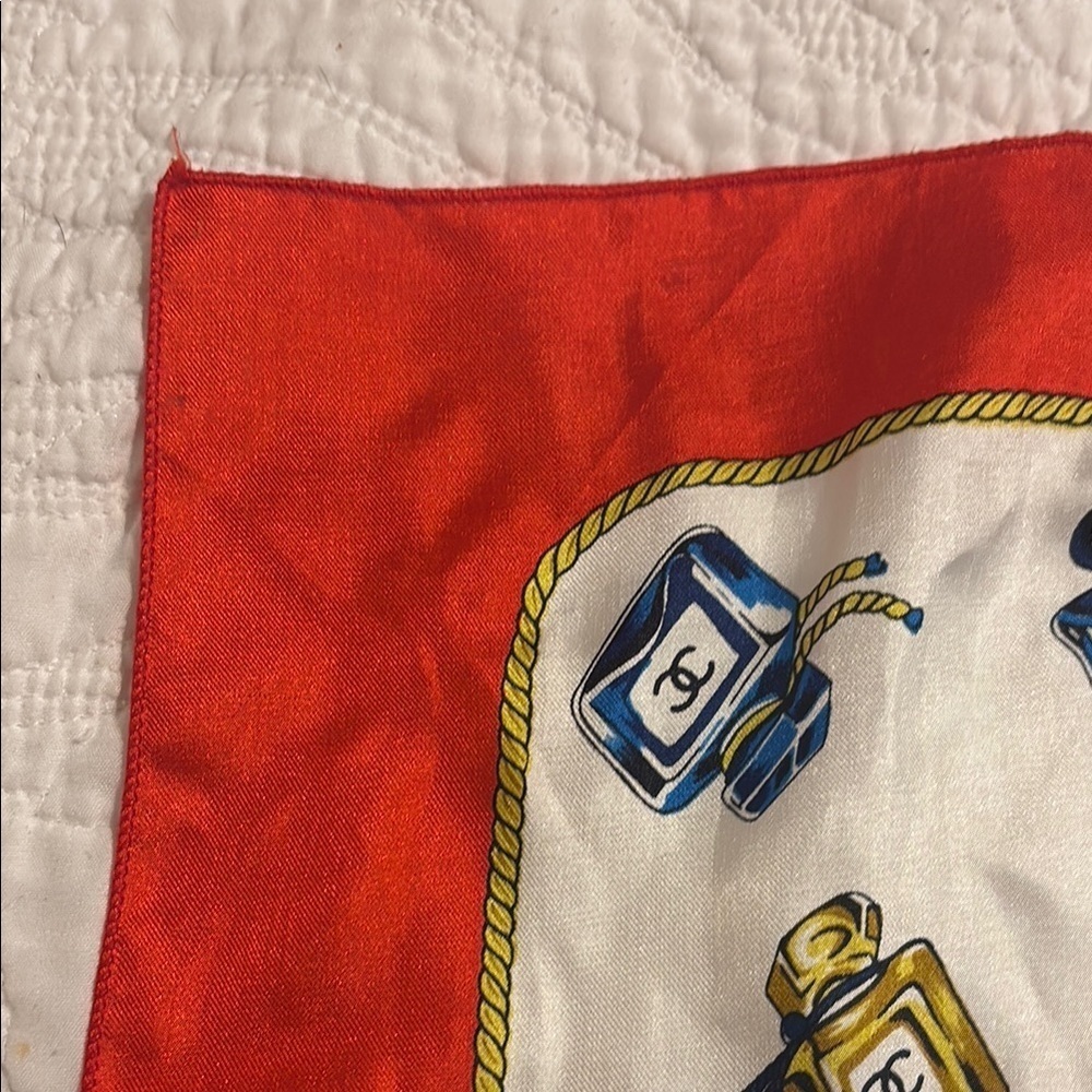 Vintage Chanel Red and White perfume bottle Patterned Scarf - Picture 4 of 6